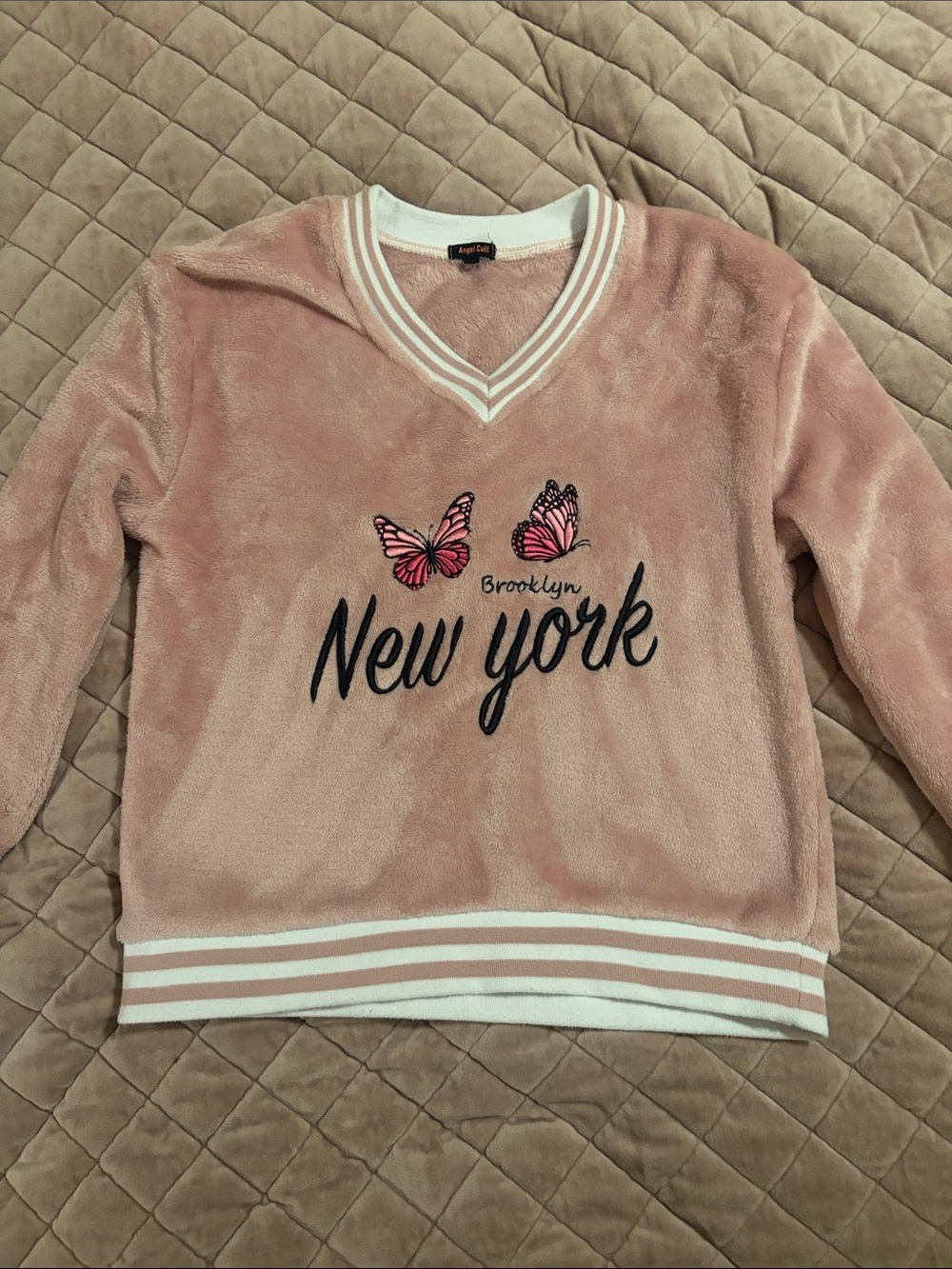 Pink 'New York' V‑Neck Pullover for Kids Size XS